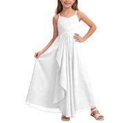 Girls' Summer Ceremony Dress, Boheme Chic Sleeveless Elegant Irregular Ruffle Long Dress Style Flowy Casual Solid Colour A Line for Children Birthday Party Outgoing Wedding