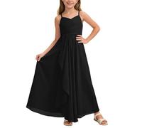 Girls' Summer Ceremony Dress, Boheme Chic Sleeveless Elegant Irregular Ruffle Long Dress Style Flowy Casual Solid Colour A Line for Children Birthday Party Outgoing Wedding