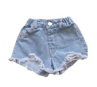 Girls Summer Denim Shorts High Waist Jean Shorts Frayed Raw Hem Ripped Denim Pants for Teens Girl Y2K Streetwear Summer Vacation Beach Hot Pants with Pockets Age 1-10 Years (Blue, 9-10 Years)