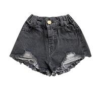 Girls Summer Denim Shorts High Waist Jean Shorts Frayed Raw Hem Ripped Denim Pants for Teens Girl Y2K Streetwear Summer Vacation Beach Hot Pants with Pockets Age 1-10 Years (Black, 9-10 Years)