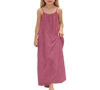 Girls Summer Dress 2026 Cami Spaghetti Strap Ruched A Line Long Maxi Dress Princess Party Beach Vacation Sundress for Girls 7-13 Years,red,12-13 Years