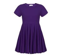 Girls' summer dress, A-line, short-sleeved, cotton, plain-coloured, princess T-shirt dress, Basic skater dress with lining, round neck, Casual wear, Sizes: Ages 4 - 13. - - 160