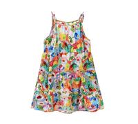 Girls Summer Dress Casual Floral Print Sleeveless Beach Slip Cotton Silk Ruffled Shoulder Casual A-line Midi Dress Swing Elegant School Daily Sundress for Beach Vacation Holiday Party for 2-17 Years