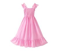 Girls Summer Dress Casual Floral Print Sleeveless Beach Slip Cotton Silk Ruffled Shoulder Casual A-line Midi Dress Swing Elegant School Daily Sundress for Beach Vacation Holiday Party for 2-17 Years