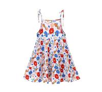 Girls Summer Dress Casual Floral Print Sleeveless Beach Slip Cotton Silk Ruffled Shoulder Casual A-line Midi Dress Swing Elegant School Daily Sundress for Beach Vacation Holiday Party for 2-17 Years