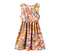 Girls Summer Dress Fruit and Floral Print Sleeveless Casual A Line Dresses Beach Sundress 3 to 9 Years My First Boho Outfits (Yellow, 8-9 Years)