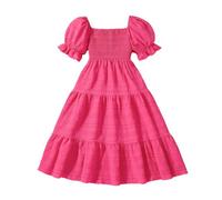 Girls Summer Dress Tween Boho Casual Smocked Flowy Ruffle Midi Dresses with Pockets Floral Toddler Dress Kids Fall Clothes Girls