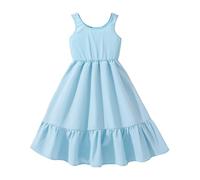 Girls Summer Dresses Puff Sleeves Round Collar Shirt Dress Cute Childrens Casual Outing Flower Skirt Fashion A-Line Walking Hiking Beach Clothing for Kid Age 8-12 Years