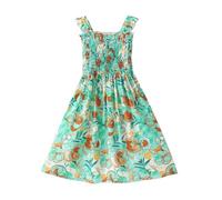 Girl's Summer Dresses School Daily Sleeveless Floral Printing A-Line Swing Casual Dress Boho Beach Midi Casual Sundress Cotton Silk Wedding Birthday Party Green