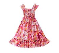 Girl's Summer Dresses School Daily Sleeveless Floral Printing A-Line Swing Casual Dress Boho Beach Midi Casual Sundress Cotton Silk Wedding Birthday Party Red