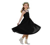 Girl's Summer Dresses Spaghetti Strap Dress Swing Pleated Sundress Tween Kids Flowy Front Ruched Boho Beach Casual Midi Sundress Princeess Birthday Party Wedding Dresses Prom Gown Black 8-9 Years
