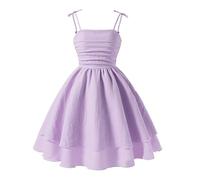 Girl's Summer Dresses Spaghetti Strap Swing Pleated Cotton Dress Tween Kids Flowy Front Ruched Boho Beach Casual Midi Sundress for Princess Birthday Party Wedding Prom Gown