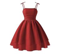 Girl's Summer Dresses Spaghetti Strap Swing Pleated Cotton Dress Tween Kids Flowy Front Ruched Boho Beach Casual Midi Sundress for Princess Birthday Party Wedding Prom Gown Pink 8-12 Years