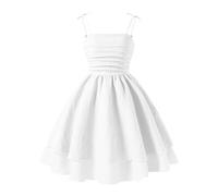 Girl's Summer Dresses Spaghetti Strap Swing Pleated Cotton Dress Tween Kids Flowy Front Ruched Boho Beach Casual Midi Sundress for Princess Birthday Party Wedding Prom Gown
