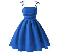 Girl's Summer Dresses Spaghetti Strap Swing Pleated Dress Tween Kids Flowy Front Ruched Boho Beach Casual Midi Sundress for Princess Party Wedding Prom Gown 8-12 Years
