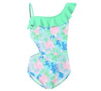 Girls Summer Elastic Ruffled Swimming Costume Beach Bikini Off Shoulder One Piece Swimsuit Mint Floral L