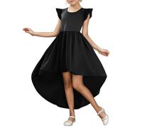 Girls Summer Flapper Sleeve High and Low Formal Dress Fly Skirt Dress Dress for Girls Lace Girl Wedding Party Dress