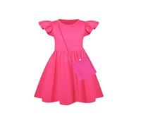 Girls Summer Fly Sleeve Dress Casual A-Line Dress Solid Crew Neck Dresses Ruffle Swing Beach undress Birthday Part Princess Flower Girl Dresses (Hot Pink, 9-10 Years)