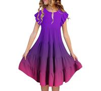 Girls Summer Gradient Casual Dress Flowy A-Line Double Layer Flutter Sleeve Midi Length for 6 to 15 Years Teen Dresses Clothes for 2 Year Olds 10 Old Princess Up 5-6