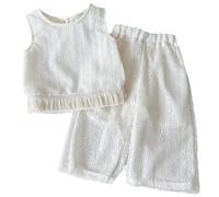 Girls Summer Outfits 2 Piece Set Breathable Knit Vest Fashionable Wide Leg Pants Casual Playwear for Toddlers Age 2-10 (White, 4-5 Years)