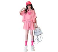 Girls Summer Outfits Knit Heart Print Short Sleeve Shorts Set Casual Playwear for Toddler Kids Youth (8-9 Years)