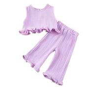 Girls Summer Outfits Sleeveless Lace Top with Straight Leg Pants Set Toddler Casual Two Piece Clothing for Age 1-6 Years (Light Purple, 4-5 Years)