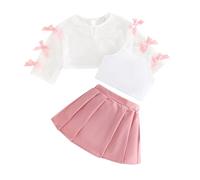 Girls Summer Outfits Toddler Baby Casual Dress with Pleated Skirt Soft Comfortable Elastic Waist Daily Wear for 6 Months to 3 Years (12-18 Months) Pink