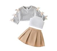 Girls Summer Outfits Toddler Baby Casual Dress with Pleated Skirt Soft Comfortable Elastic Waist Daily Wear for 6 Months to 3 Years (Khaki, 9-12Months)