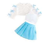 Girls Summer Outfits Toddler Baby Casual Dress with Pleated Skirt Soft Comfortable Elastic Waist Daily Wear for 6 Months to 3 Years (Sky Blue, 18-24 Months)