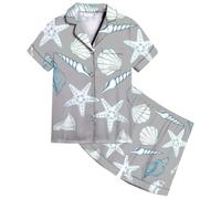 Girls Summer Pyjamas - Adorable Luxurious Girls Satin Pajama Set with Enchanting Print Soft Breathable Sleepwear for Toddlers to Teens Casual Two-Piece Outfit Featuring Elastic Waist Bottoms
