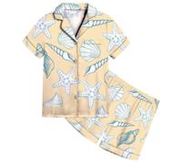 Girls Summer Pyjamas - Adorable Luxurious Girls Satin Pajama Set with Enchanting Print Soft Breathable Sleepwear for Toddlers to Teens Casual Two-Piece Outfit Featuring Elastic Waist Bottoms