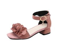 Girls Summer Roman Sandals Fashion Kids Childrens Low Block Heels Wedding Party Shoes Pink Daisy Print Sandal Wide Fit Slippers Black School Sandals Silver Blue Purple White (Pink,4.5)