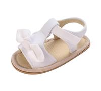 Girls Summer Sandals Bow Open Toe Wide Fit Non Slip Soft Flat Strappy Walking Shoes Kids A ch Support Fashion Casual Sandal Party Dance Lightweight Slippers (White, 3.5 Infant)