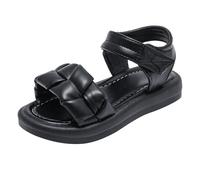 Girls Summer Sandals Leather Open Toe Wide Fit Non Slip Soft Flat Slingback Walking Sandal Kids A ch Support Fashion Casual Comfort Shoes Party Dance Lightweight Slippers (Black, 12.5 Little Child)