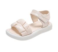 Girls Summer Sandals Leather Open Toe Wide Fit Non Slip Soft Flat Slingback Walking Sandal Kids A ch Support Fashion Casual Comfort Shoes Party Dance Lightweight Slippers (Beige, 26)