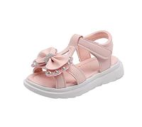 Girls Summer Sandals Mesh Bow Pearl Strappy Open Toe Wide Fit Non Slip Soft Flat Slingback Walking Sandal Kids Arch Support Party Dance Fashion Casual Shoes Lightweight Slippers Footwear Pink