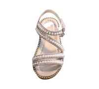 Girls Summer Sandals Open Toe Princess Shoes with Pearls Glitter Performance Shoes for Little Medium and Big Kids Korean Style Girls Dress Sandals for Wedding Party (Silver, 1 Big Kids)