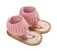 Girls Summer Sandals Tassel Wide Fit Non Slip Soft Flat Open Toe Strappy Ankle Walking Flip Flops Kids A ch Support Fashion Casual Sandal Party Dance Lightweight Slippers (Pink, 4 Infant)