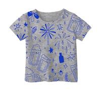 Girls Summer Short Sleeve Tee Casual Loose Fit Comfortable Top for Outdoor Activities School and Home Wear (Grey-B, 1-2 Years)