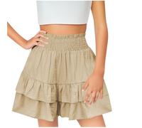 Girls Summer Skirts Elasticated Waist Ruffle Shorts, Kids Activewear Skort Sport Running Tennis Golf Skirt Athletic Stretchy Casual Dress Shorts Skater SchoolKhaki11 Years