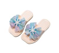 Girls Summer Sliders Frozen Bow Soft Bottom Flat Open Toe Square Slippers Toddler Kids Princess Cloud Comfort Outdoor Casual Fashion Sandals Matching Skirt Versatile Shoes (Blue, 13.5 Big Kids)