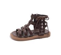 Girls Summer Solid Color Fashion Roman Shoes Sandals Sandal Boots Girls School Shoes Size 10 Uk Child (Brown, 3 Big Kids)