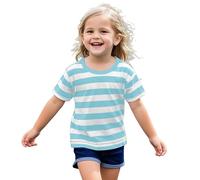 Girls Summer Striped T Shirt Boys Cute Short Sleeve Tshirts Kids Cotton Crew Neck Athletic Basic Tops Baby Soft Cotton Sports Tee Breathable Comfort Clothes (Light Blue, 11-12 Years)
