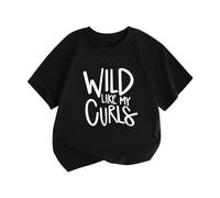 Girls' Summer Sweet Tshirts Wild Like My Curls Letter Print Crew Neck School Tops - Short-Sleeve Casual Kids' T-Shirt Lightweight Tees Tunic Soft Blouses