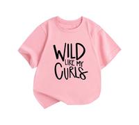 Girls' Summer Sweet Tshirts Wild Like My Curls Letter Print Crew Neck School Tops - Short-Sleeve Casual Kids' T-Shirt Lightweight Tees Tunic Soft Blouses