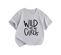 Girls' Summer Sweet Tshirts Wild Like My Curls Letter Print Crew Neck School Tops - Short-Sleeve Casual Kids' T-Shirt Lightweight Tees Tunic Soft Blouses