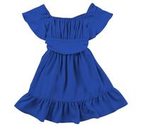 Girls Summer Tie Back Dress Tween Kids Off Shoulder Dresses Square Neck Babydoll A-Line Dress Floral Princess Dresses with Puff Sleeves and Ruffled Hem Age 4-15 Years (Blue #3, 8-9 Years)