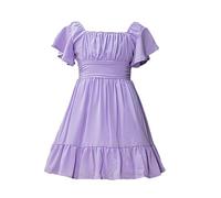 Girls Summer Tie Back Dress Tween Kids Off Shoulder Dresses Square Neck Babydoll A-Line Dress Floral Princess Dresses with Puff Sleeves and Ruffled Hem Age 4-15 Years (Purple #3, 10-11 Years)