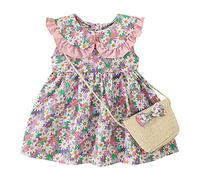 Girls Sunflower Dress with Bag Summer Set Cute Print Casual Party Sundress&Dress 1-3 Years Floral Prints Sleeveless Dress for Infant Toddler Ruffles Princess Frocks&Clothes Pink