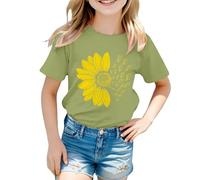 Girls Sunflower T Shirt Summer Cute Floral Print Kids Short Sleeve Tee Crew Neck Cotton Top Casual Loose Toddler School Athletic Tshirt Soft Comfy Outdoor (Mint Green, 8-9 Years)